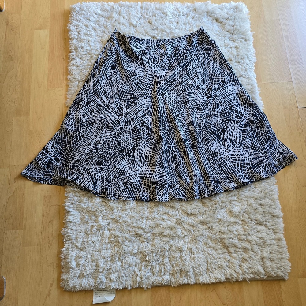 Jones New York Black White Abstract Scribble Print 100%‎ Silk Midi A-Line sz 12 - Picture 5 of 6